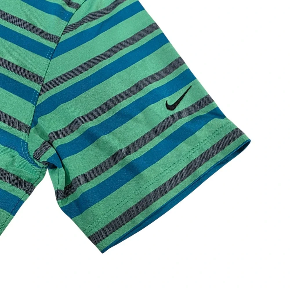 Nike Golf Dri-Fit Tour‎ Performance Men Polo Shirt Green Purple Stripe Size M